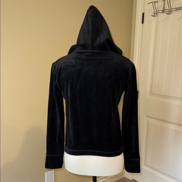 DKNY Hoodie Sweatshirt Black Velour Zip Up Front Pockets Women's Sz S - Picture 4 of 10